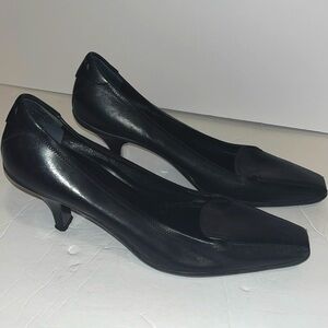 Prada Black logo squared Pointy Toe Pumps Heels Career Business Shoes Sz 9.5